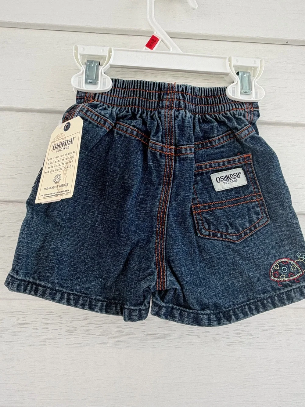 NWT OshKosh B'gosh Vintage 2000s Shorts 6–9M Ladybug Embroidered Denim Cotton